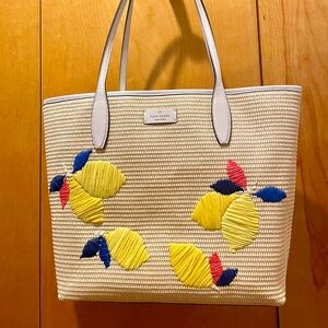 Cute NWOT Kate Spade Ash Straw Lemon Zest Large Tote